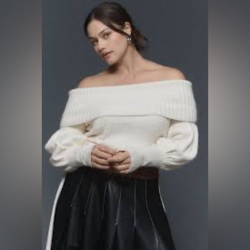 NWT Anthropologie The Tessa Off-The-Shoulder Puff-Sleeve Sweater 1X